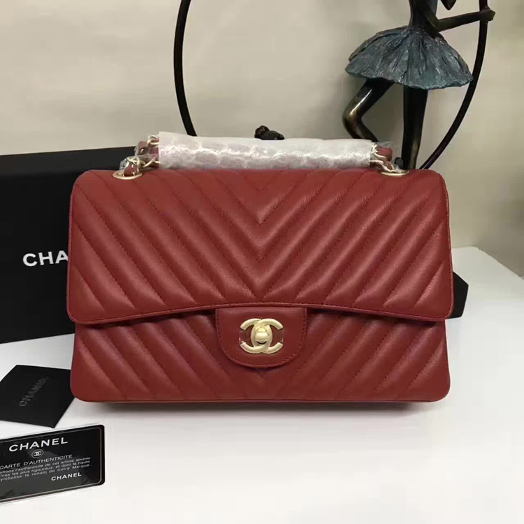 Chanel Flap Shoulder Bags Red Sheepskin Leather A1112 Glod
