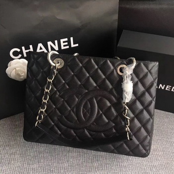 Chanel LE Boy Grand Shopping Tote Bag GST Black Cannage Pattern A50995 Silver