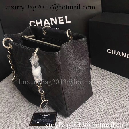 Chanel LE Boy Grand Shopping Tote Bag GST Black Cannage Pattern A50995 Silver