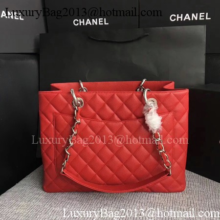 Chanel LE Boy Grand Shopping Tote Bag GST Red Cannage Pattern A50995 Silver