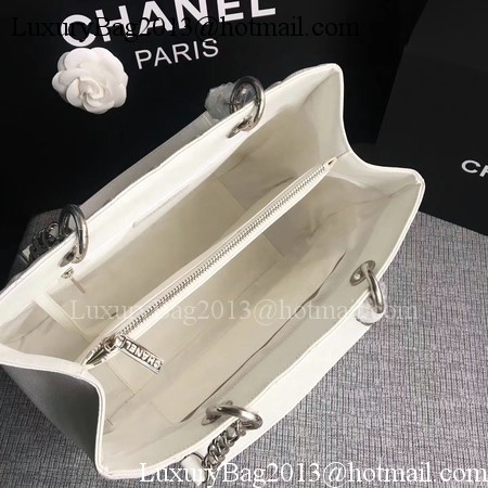 Chanel LE Boy Grand Shopping Tote Bag GST White Cannage Pattern A50995 Silver