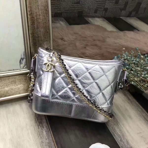Chanel Gabrielle Calfskin Leather Shoulder Bag 8122A Silver