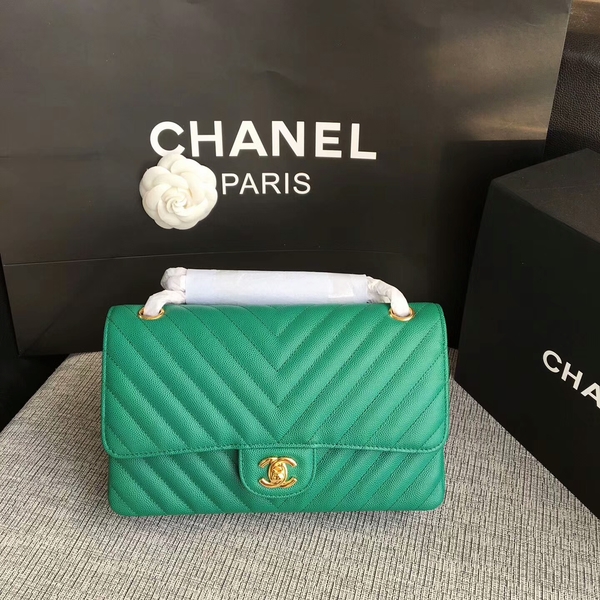 Chanel Flap Shoulder Bags Green Original Calfskin Leather CF1112 Gold