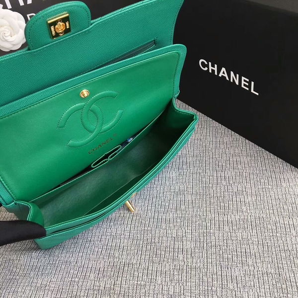Chanel Flap Shoulder Bags Green Original Calfskin Leather CF1112 Gold