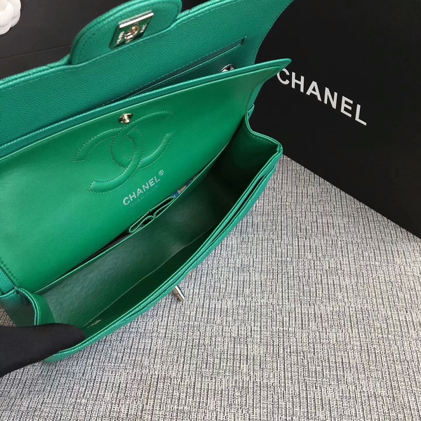 Chanel Flap Shoulder Bags Green Original Calfskin Leather CF1112 Silver
