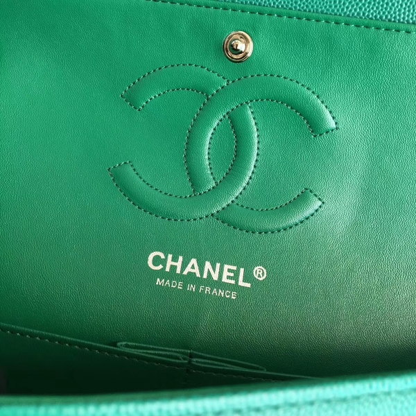 Chanel Flap Shoulder Bags Green Original Calfskin Leather CF1112 Silver