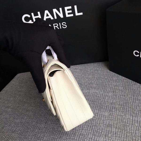Chanel Flap Shoulder Bags White Original Calfskin Leather CF1112 Gold