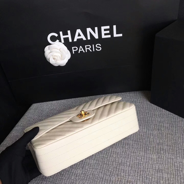 Chanel Flap Shoulder Bags White Original Calfskin Leather CF1112 Gold