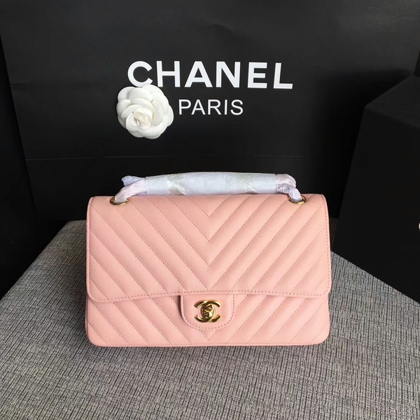 Chanel Flap Shoulder Bags Pink Original Calfskin Leather CF1112 Gold