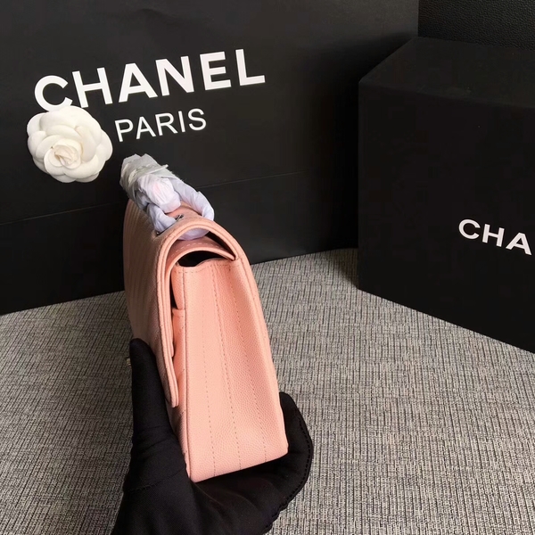 Chanel Flap Shoulder Bags Pink Original Calfskin Leather CF1112 Silver