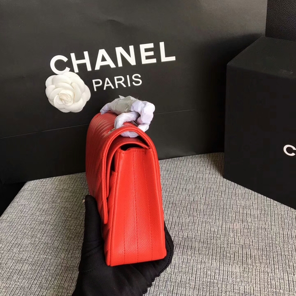 Chanel Flap Shoulder Bags Red Original Calfskin Leather CF1112 Silver