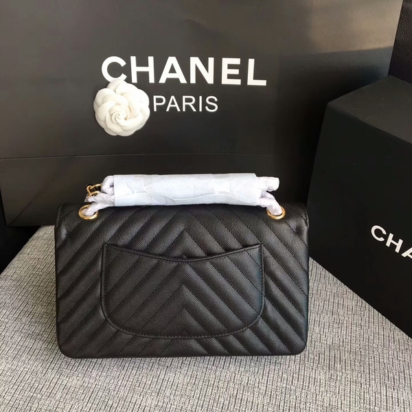 Chanel Flap Shoulder Bags Black Original Calfskin Leather CF1112 Gold