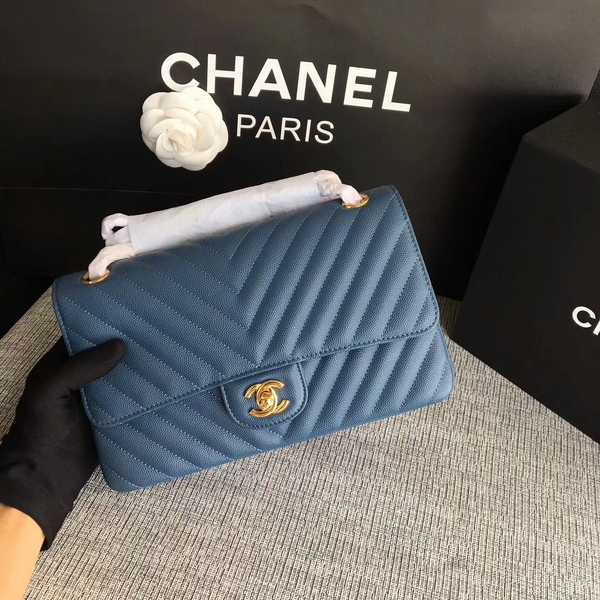 Chanel Flap Shoulder Bags Blue Original Calfskin Leather CF1112 Gold