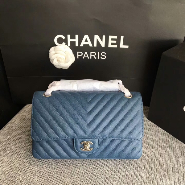 Chanel Flap Shoulder Bags Blue Original Calfskin Leather CF1112 Silver