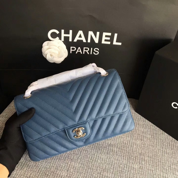 Chanel Flap Shoulder Bags Blue Original Calfskin Leather CF1112 Silver