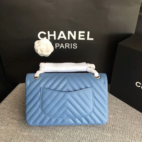 Chanel Flap Shoulder Bags Skyblue Original Calfskin Leather CF1112 Silver