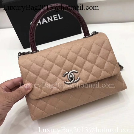 Chanel Classic Red Top Handle Bag Apricot Original Leather A92991 Silver