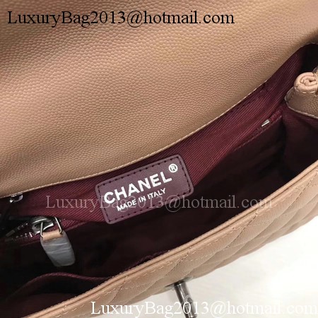 Chanel Classic Red Top Handle Bag Apricot Original Leather A92991 Silver