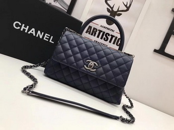 Chanel Classic Top Handle Bag Royal Original Leather A92991 Silver
