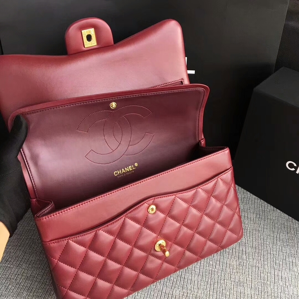 Chanel Flap Shoulder Bags Dark Red Original Lambskin Leather CF1113 Glod Chanel Flap Shoulder Bags Dark Red Original Lambskin Leather CF1113 Glod