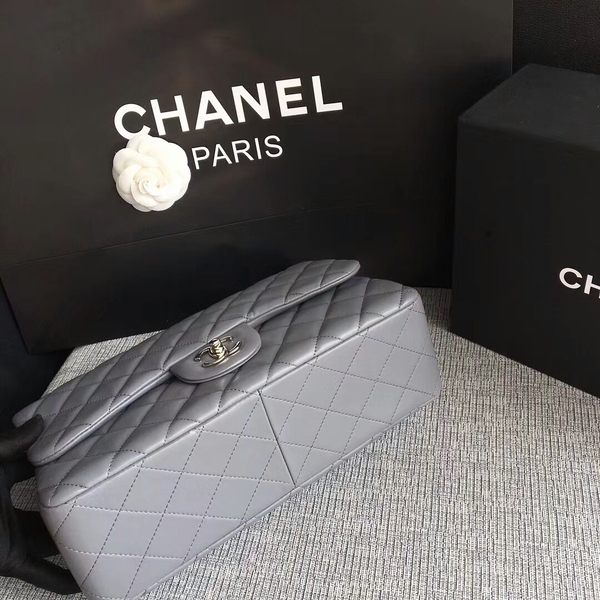 Chanel Flap Shoulder Bags Grey Original Lambskin Leather CF1113 Silver