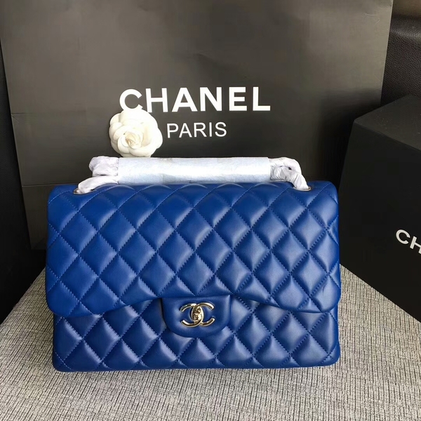 Chanel Flap Shoulder Bags Blue Original Lambskin Leather CF1113 Silver