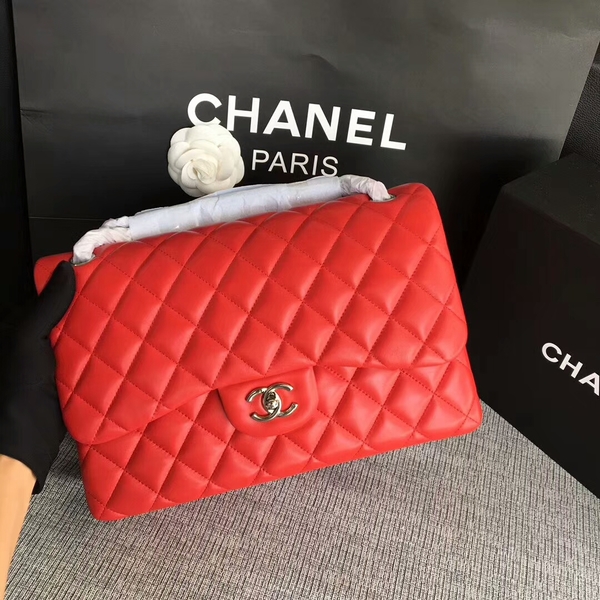 Chanel Flap Shoulder Bags Red Original Lambskin Leather CF1113 Silver Chanel Flap Shoulder Bags Red Original Lambskin Leather CF1113 Silver