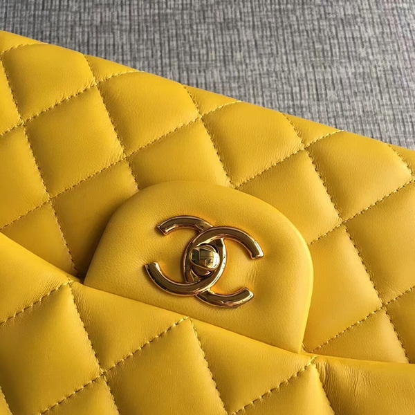 Chanel Flap Shoulder Bags Yellow Original Lambskin Leather CF1113 Glod