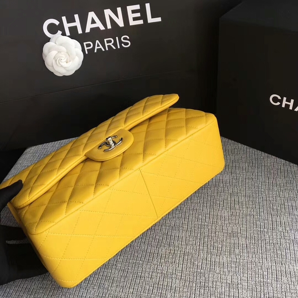 Chanel Flap Shoulder Bags Yellow Original Lambskin Leather CF1113 Silver