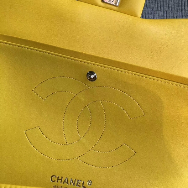 Chanel Flap Shoulder Bags Yellow Original Lambskin Leather CF1113 Silver