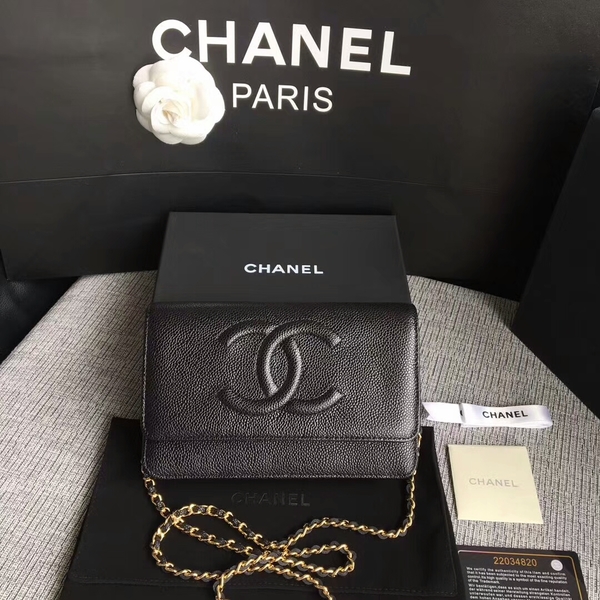 Chanel WOC Original Calfskin Leather Black Shoulder Bag 33814 Glod