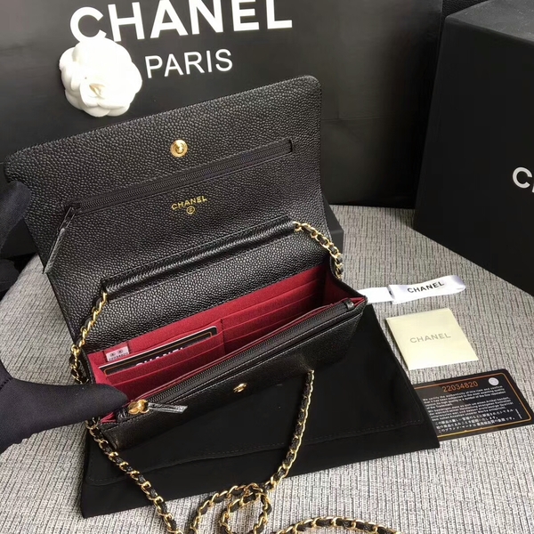 Chanel WOC Original Calfskin Leather Black Shoulder Bag 33814 Glod