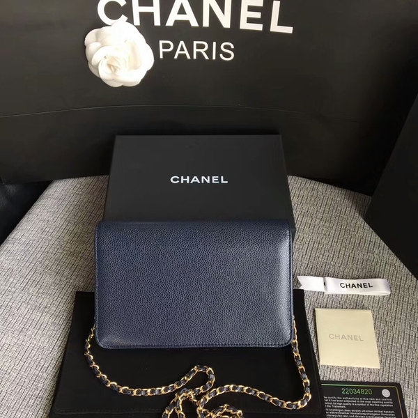 Chanel WOC Original Calfskin Leather Dark Blue Shoulder Bag 33814 Glod