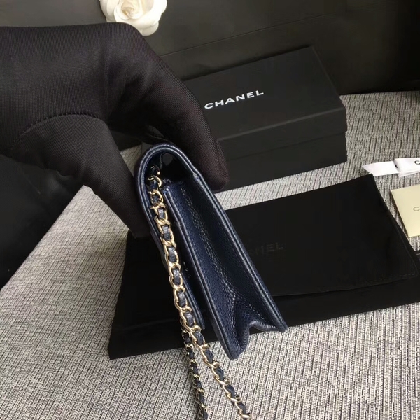 Chanel WOC Original Calfskin Leather Dark Blue Shoulder Bag 33814 Silver