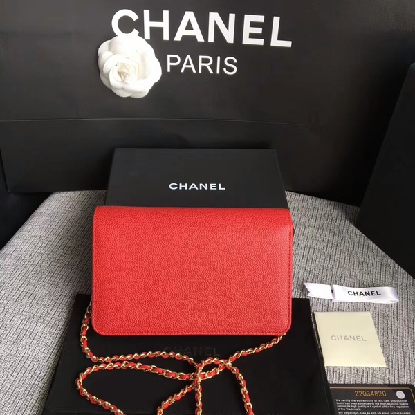 Chanel WOC Original Calfskin Leather Red Shoulder Bag 33814 Glod