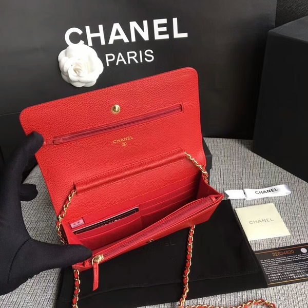 Chanel WOC Original Calfskin Leather Red Shoulder Bag 33814 Glod