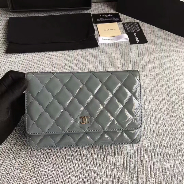 Chanel WOC Flap Bag Patent Leather A33814C Grey