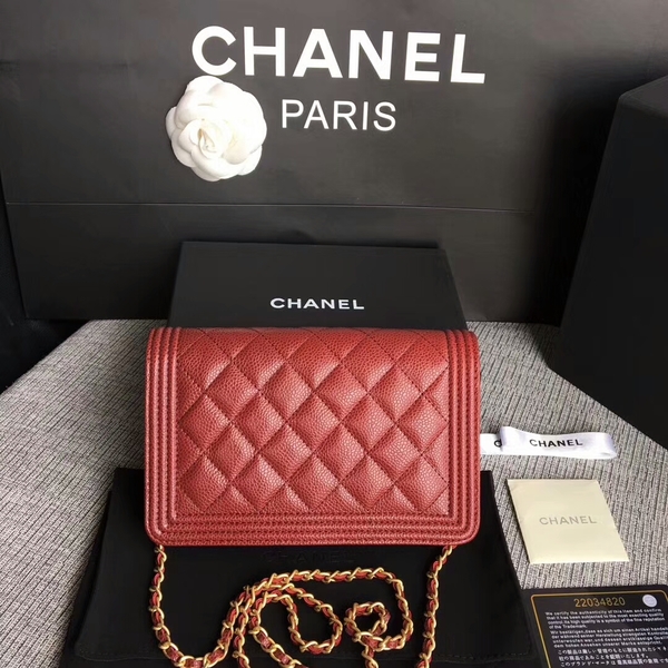 Boy Chanel WOC Flap Bag Original Calfskin Leather CHA6040 Dark Red