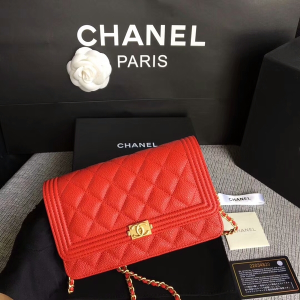 Boy Chanel WOC Flap Bag Original Calfskin Leather CHA6040 Red