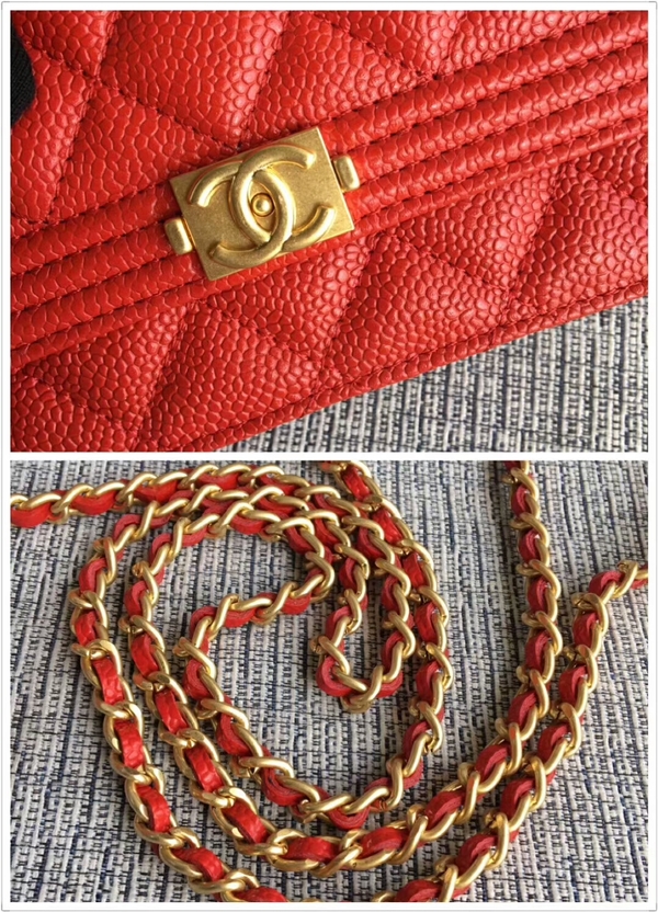 Boy Chanel WOC Flap Bag Original Calfskin Leather CHA6040 Red