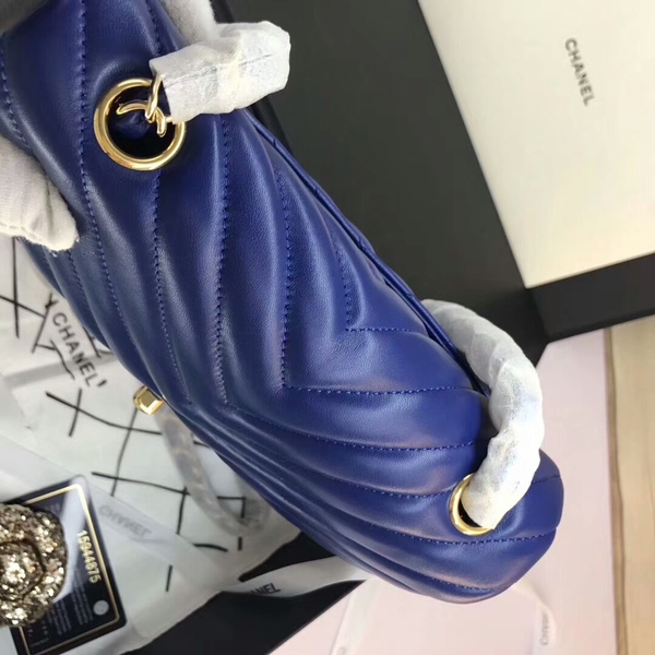 Chanel Classic Flap Bags Blue Original Sheepskin Leather 1116 Gold