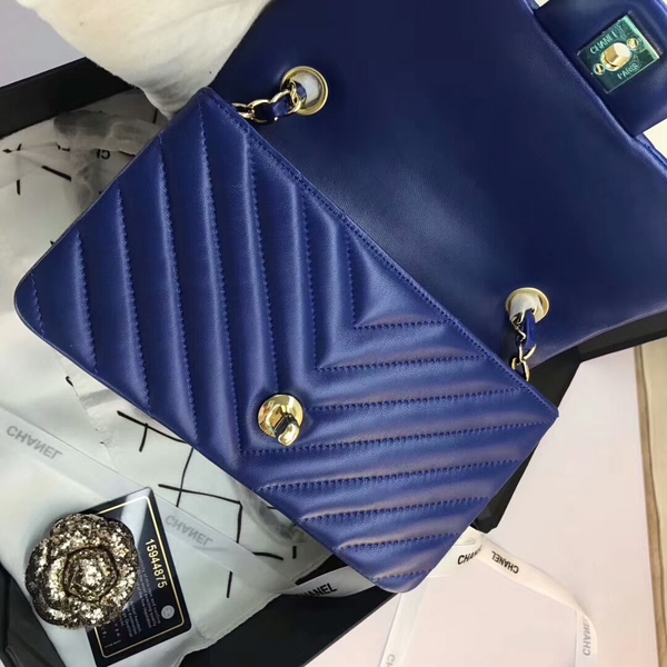 Chanel Classic Flap Bags Blue Original Sheepskin Leather 1116 Gold