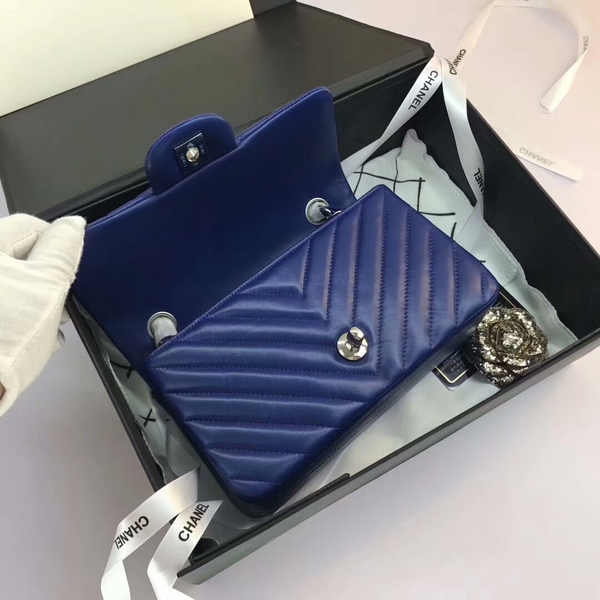 Chanel Classic Flap Bags Blue Original Sheepskin Leather 1116 Silver