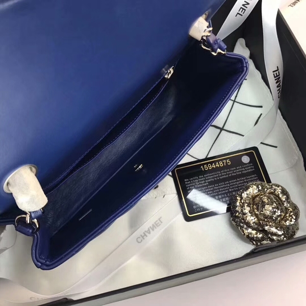 Chanel Classic Flap Bags Blue Original Sheepskin Leather 1116 Silver