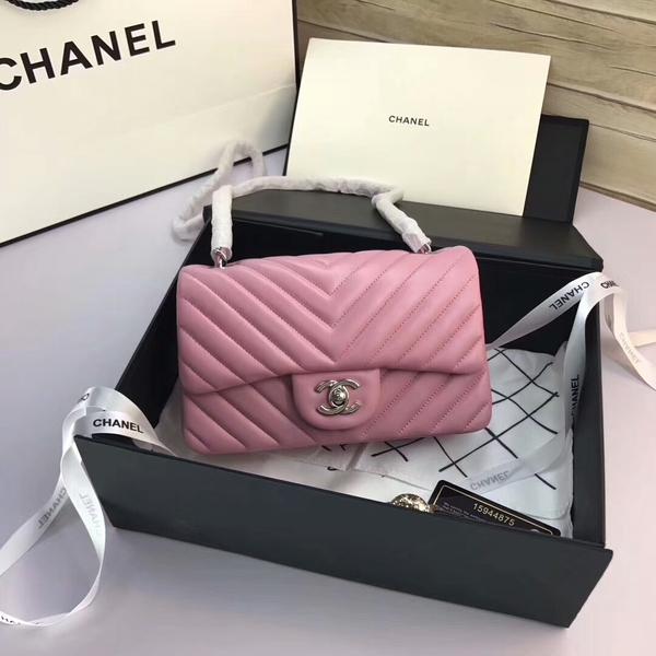 Chanel Classic Flap Bags Light Pink Original Sheepskin Leather 1116 Silver