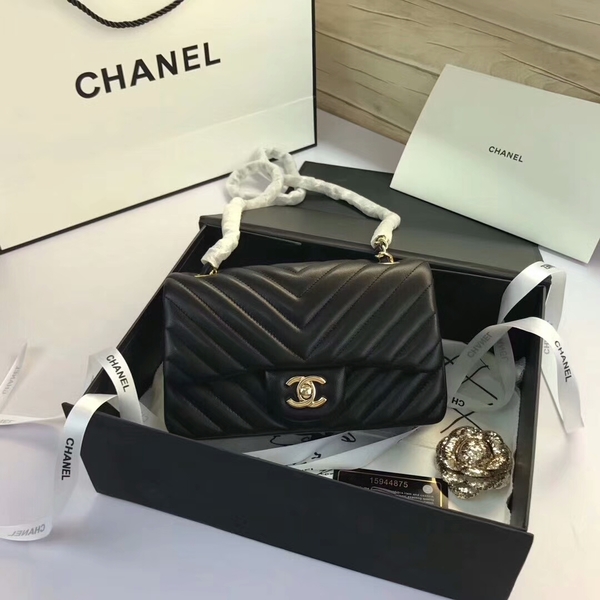Chanel Classic Flap Bags Black Original Sheepskin Leather 1116 Gold