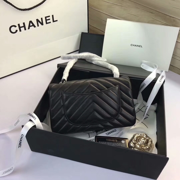 Chanel Classic Flap Bags Black Original Sheepskin Leather 1116 Silver