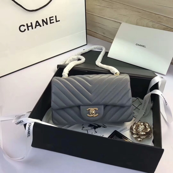 Chanel Classic Flap Bags Grey Original Sheepskin Leather 1116 Gold