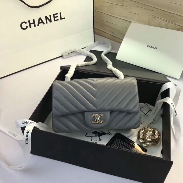 Chanel Classic Flap Bags Grey Original Sheepskin Leather 1116 Silver