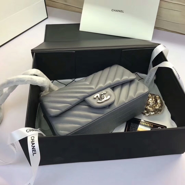 Chanel Classic Flap Bags Grey Original Sheepskin Leather 1116 Silver
